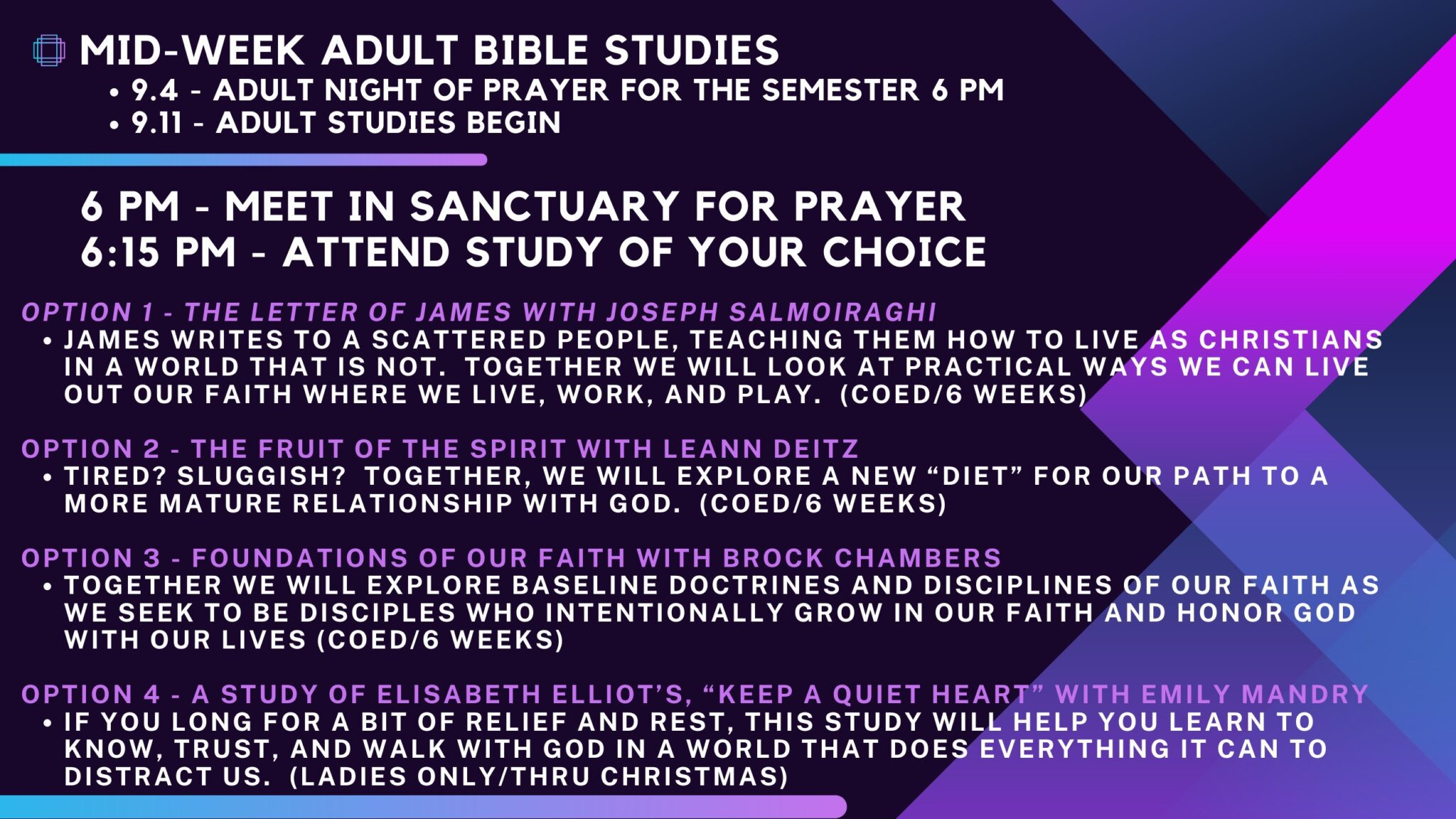 Mid-Week Adult Bible Studies